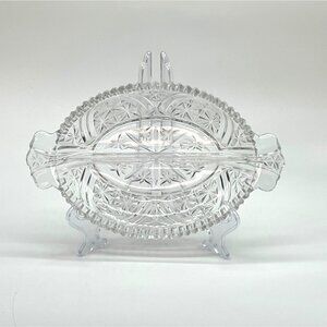 Vintage Anchor Hocking Clear Glass 2 Part Divided Relish Dish Stars & Bars